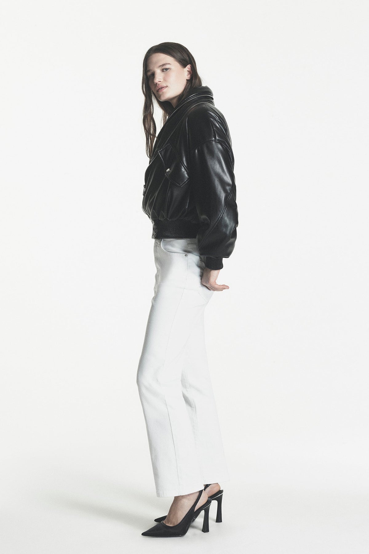 FAUX LEATHER BOMBER JACKET Black | DKNY
