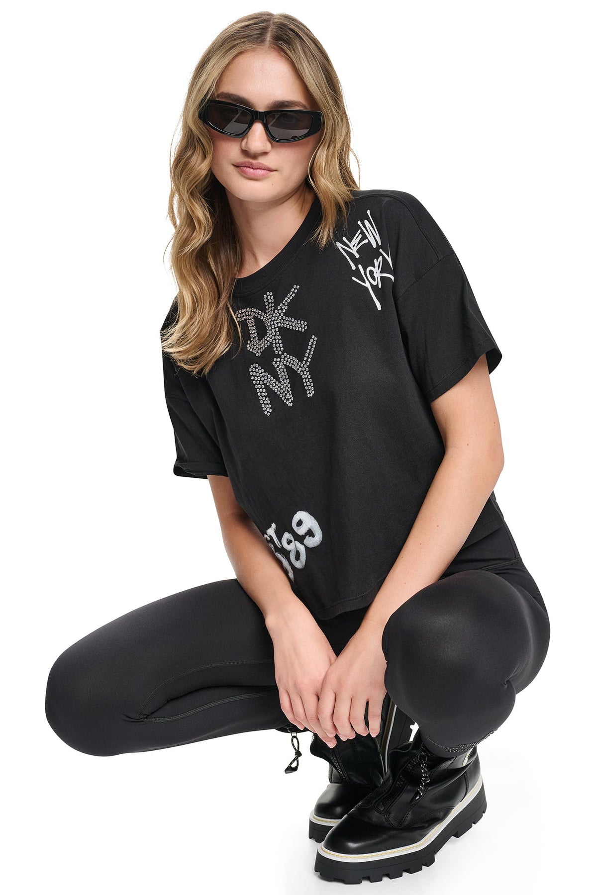 GRAFFITI RHINESTONE LOGO TEE Eggnog | DKNY