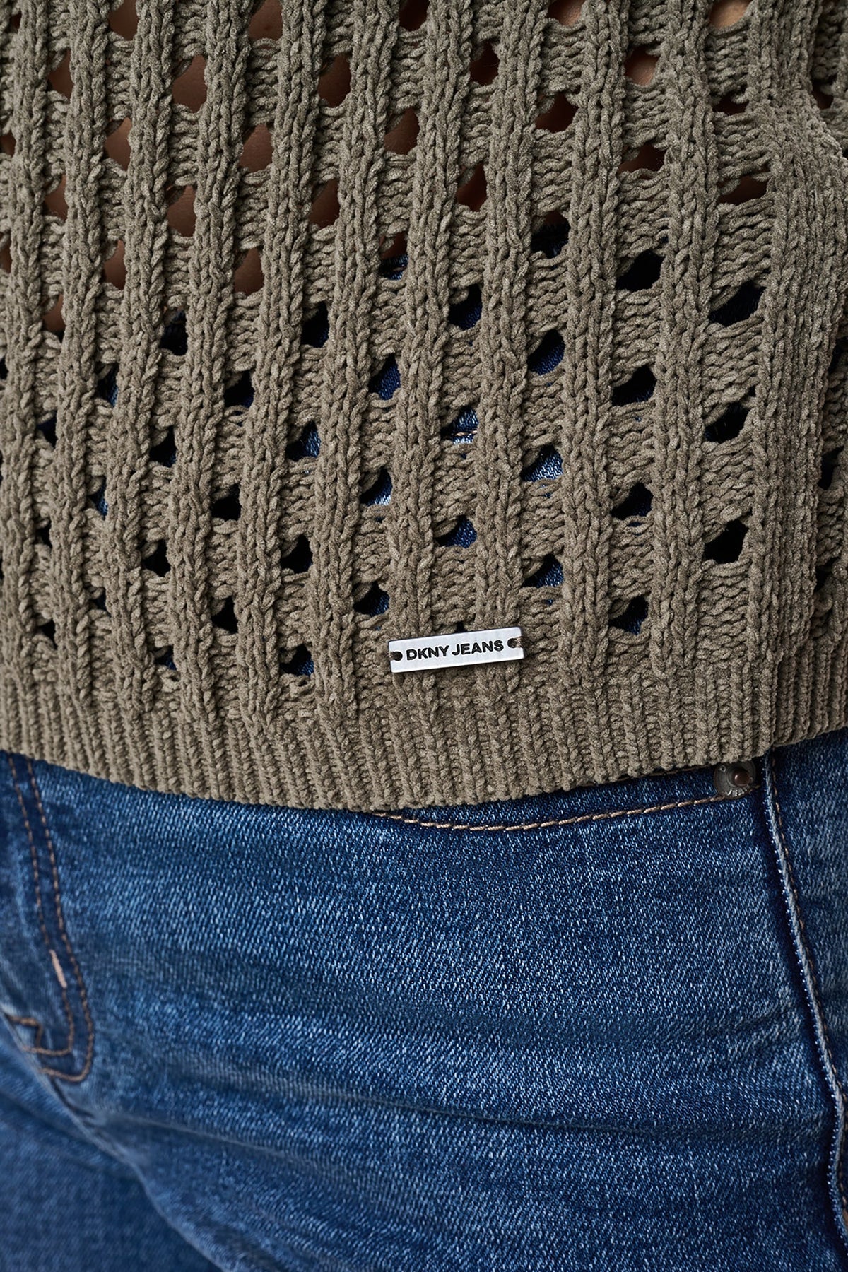 CHENILLE FLUTTER SLEEVE SWEATER Utility Green | DKNY