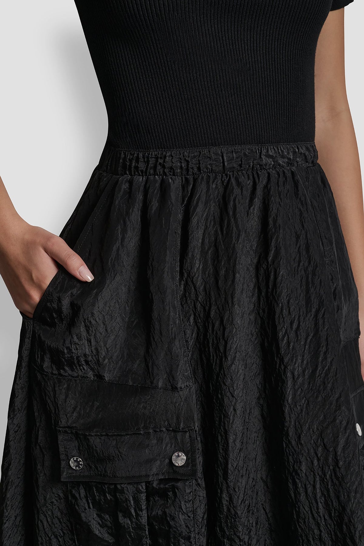 MIXED MEDIA CARGO MIDI BUBBLE DRESS Black | DKNY
