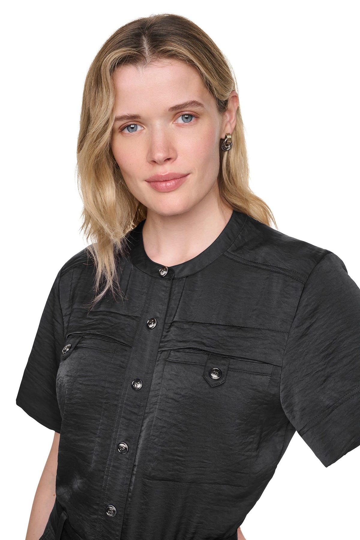 BUTTON FRONT UTILITY JUMPSUIT Black | DKNY