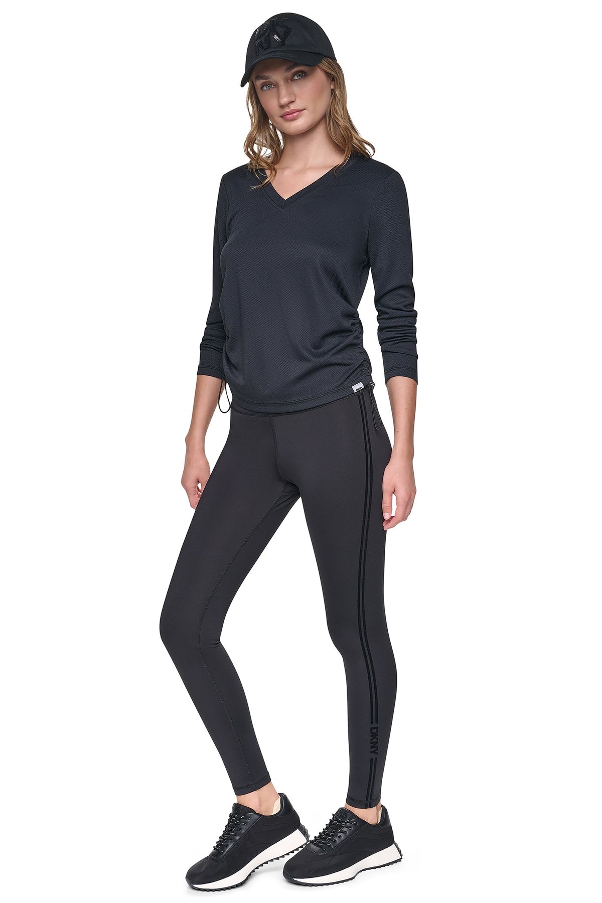 HIGH-RISE FLOCKED STRIPE LOGO 7/8 LENGTH LEGGING Black | DKNY