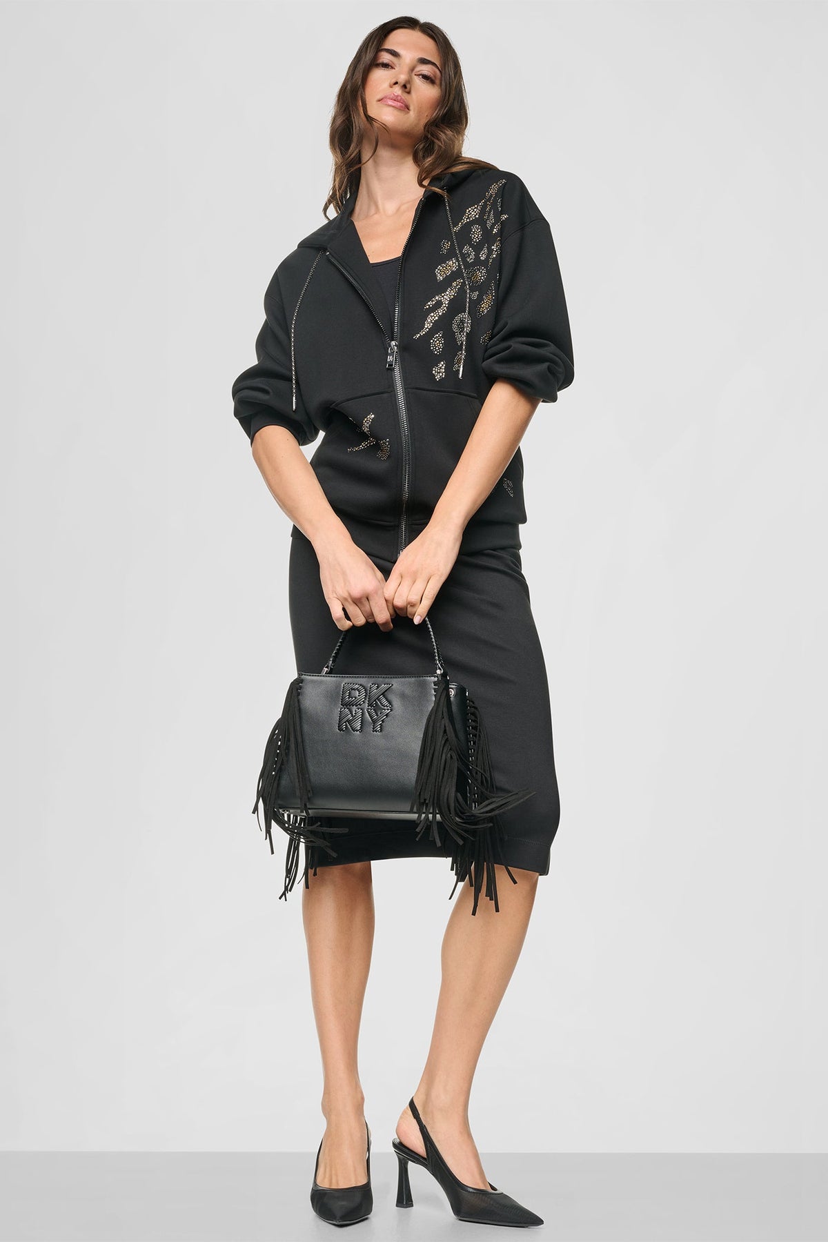 STUDDED ANIMAL PRINT HOODIE Black | DKNY