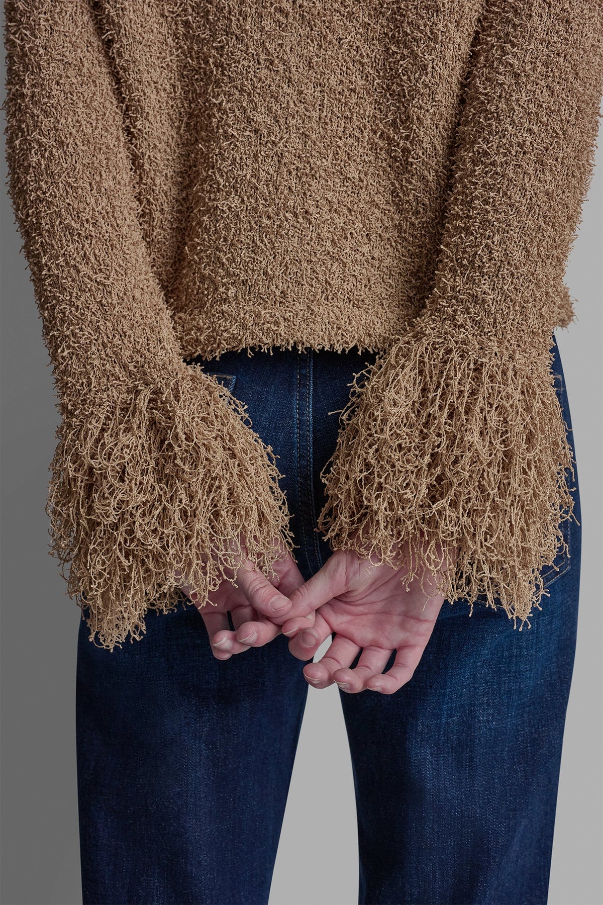 LONG SLEEVE FRINGE CARDIGAN Travertine | DKNY