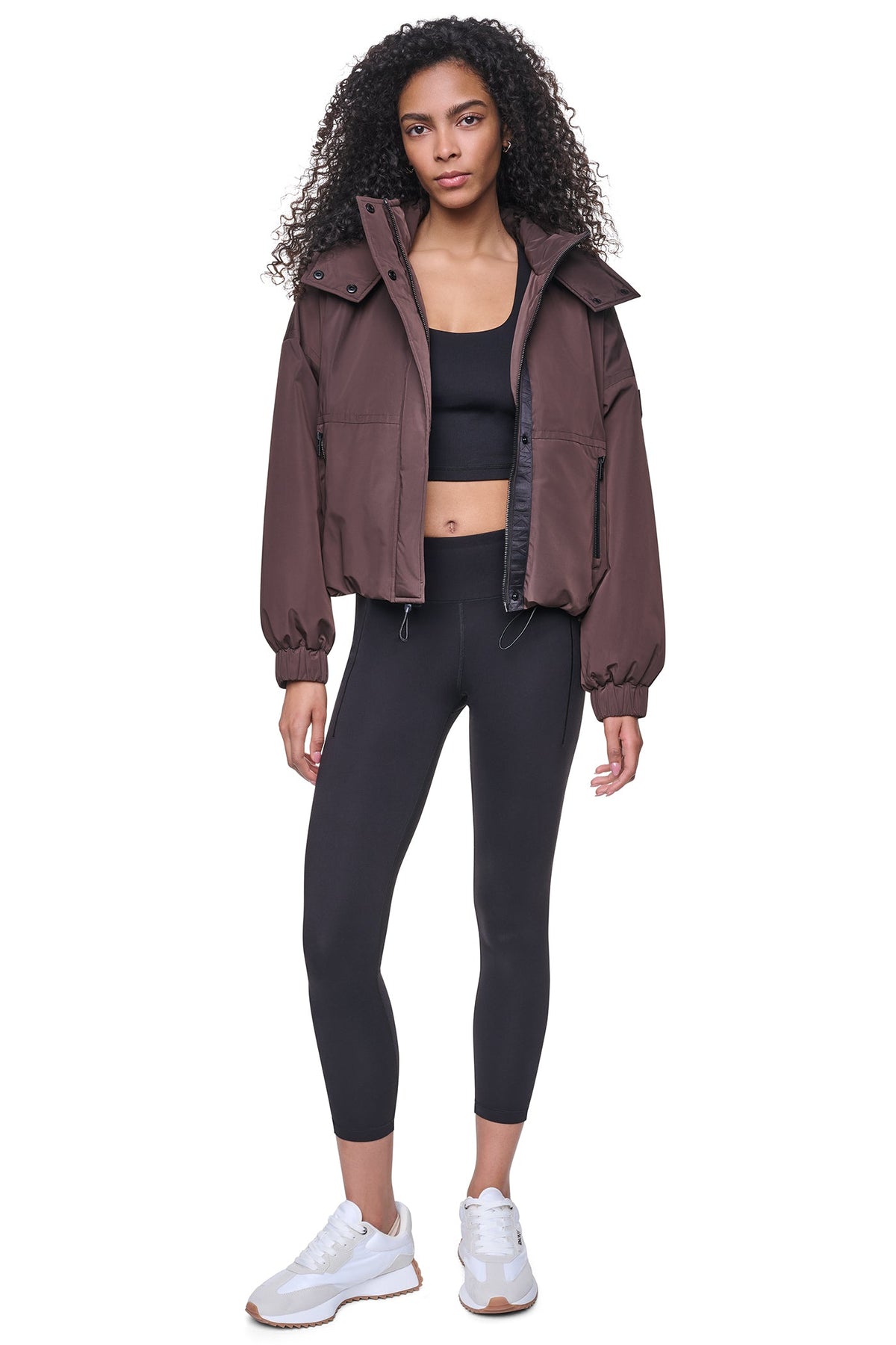 OVERSIZED LOGO HOODED JACKET Espresso/Mesa Rose | DKNY