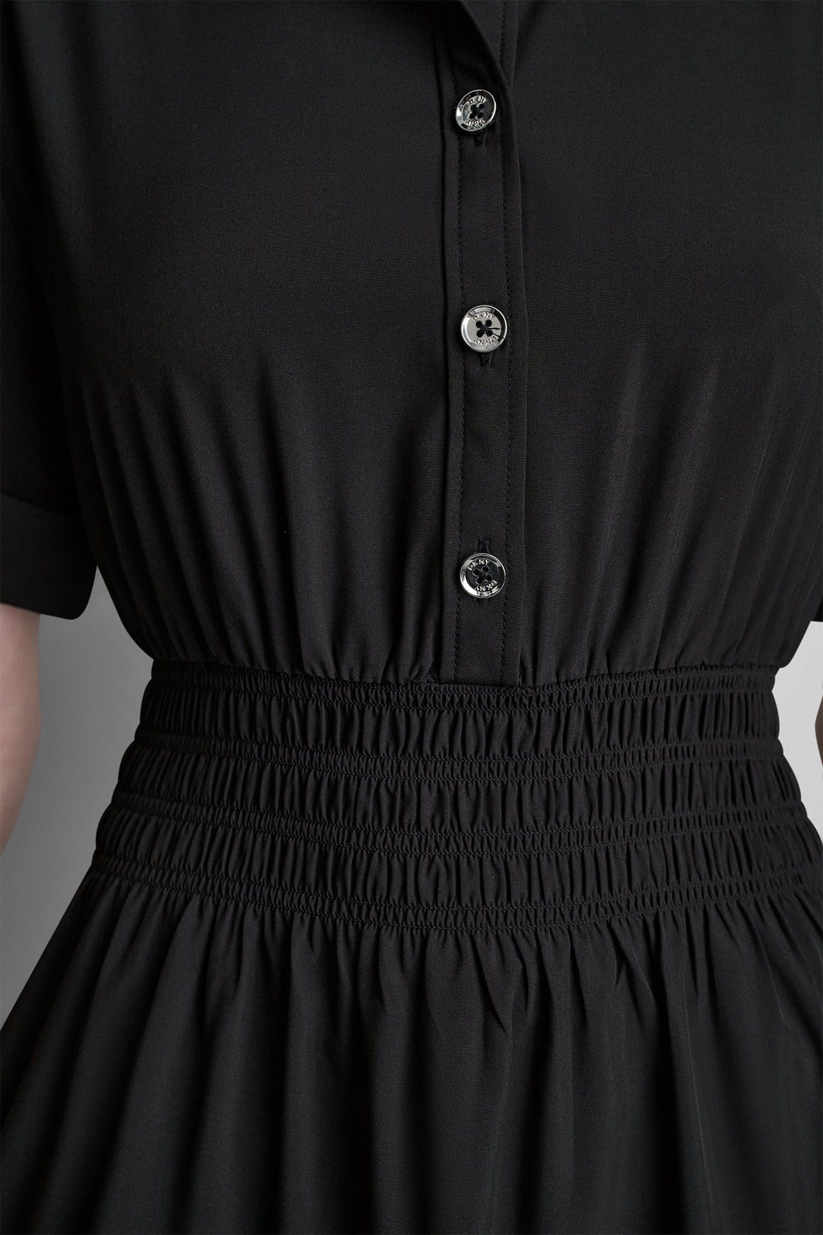 SMOCKED WAIST MINI SHIRT DRESS Black | DKNY