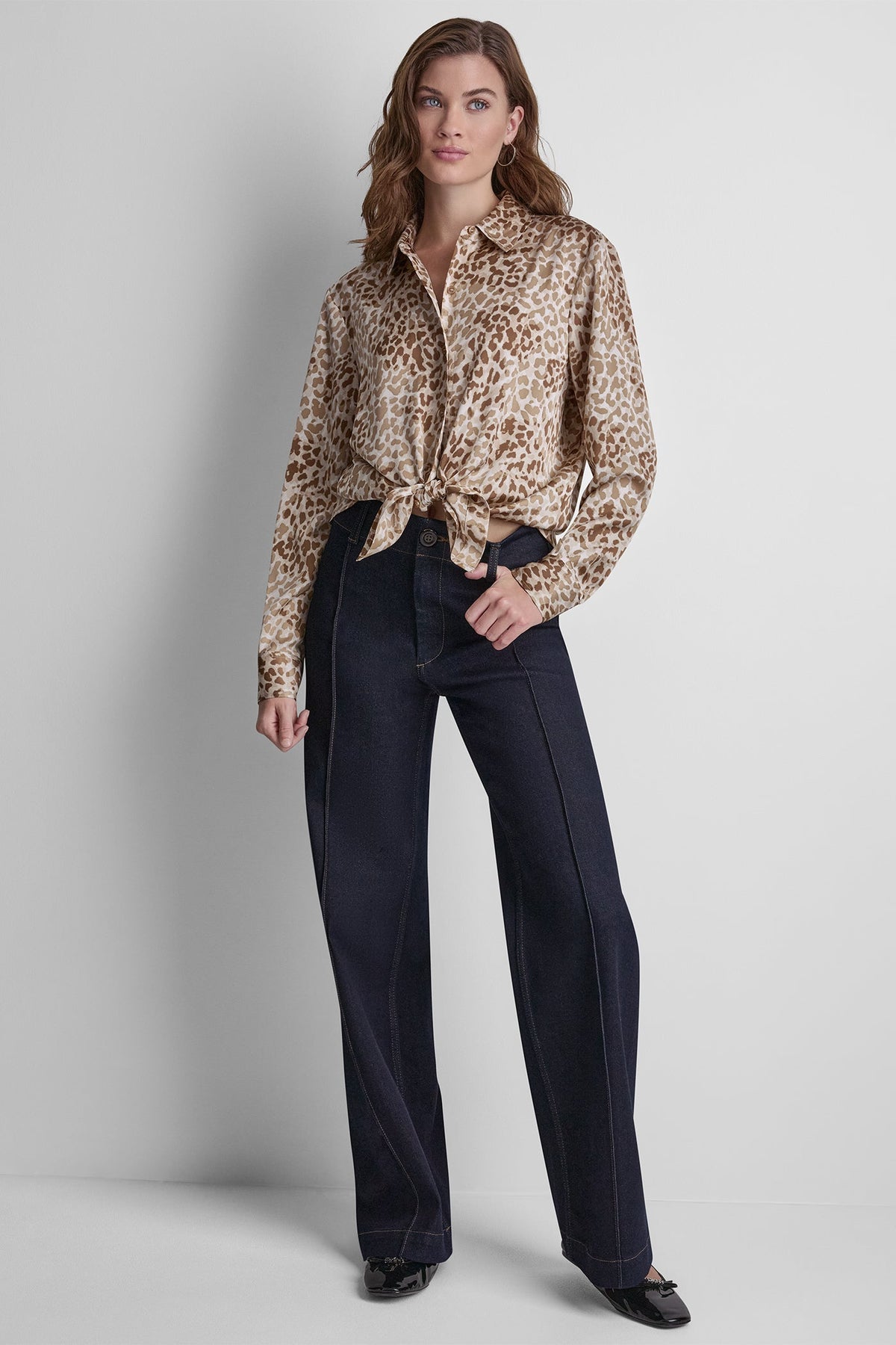 BUTTON FRONT PRINTED BLOUSE Disguise Woodsmoke | DKNY