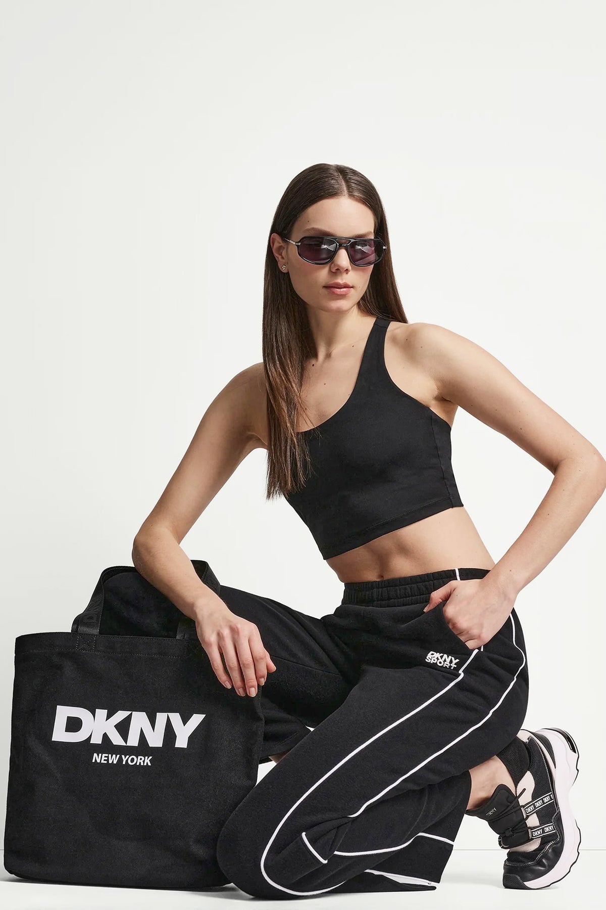 HIGH-RISE PIPED TRACK PANTS Sunkissed/White | DKNY