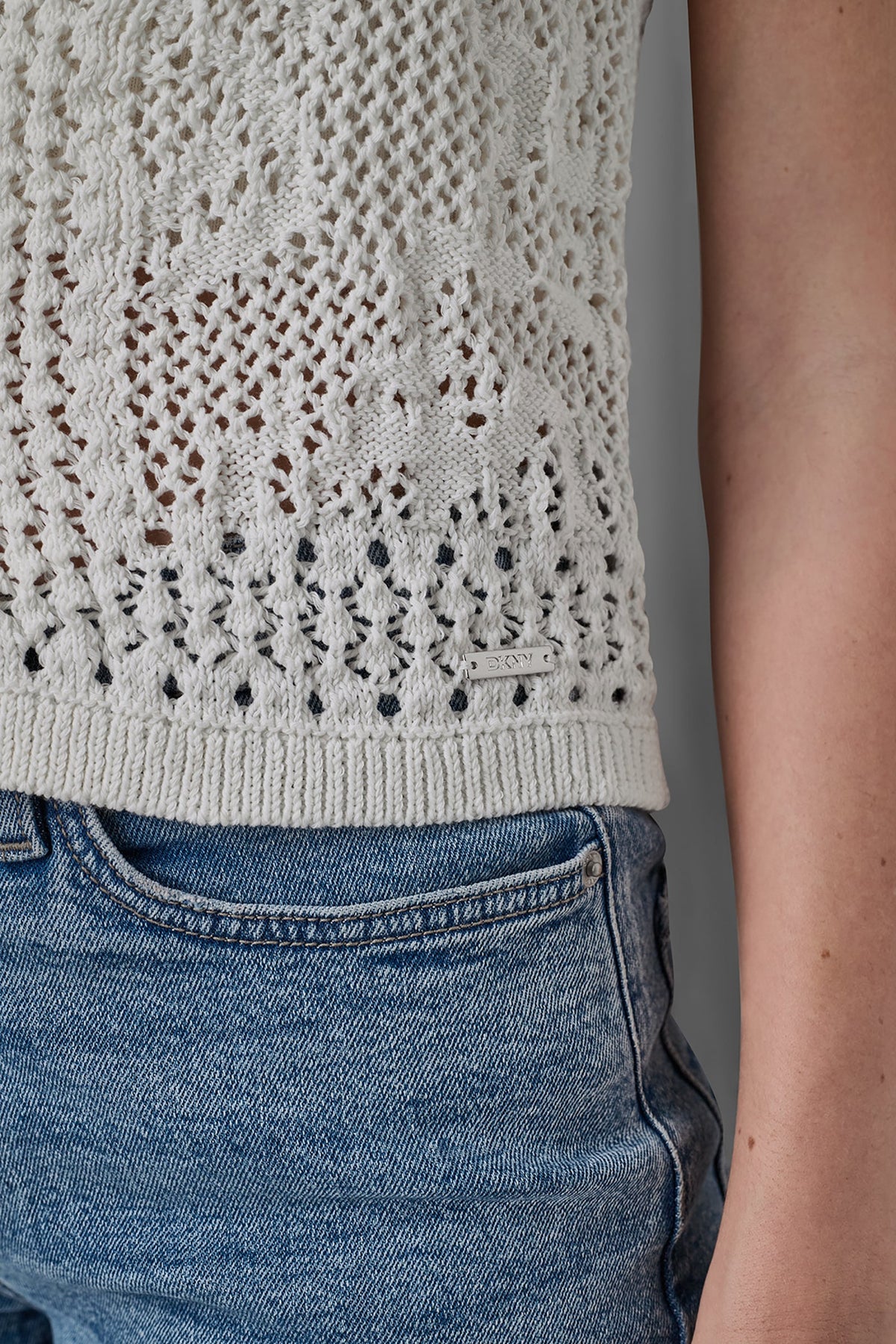 LACE STITCH BUTTON FRONT CARDIGAN Ivory | DKNY