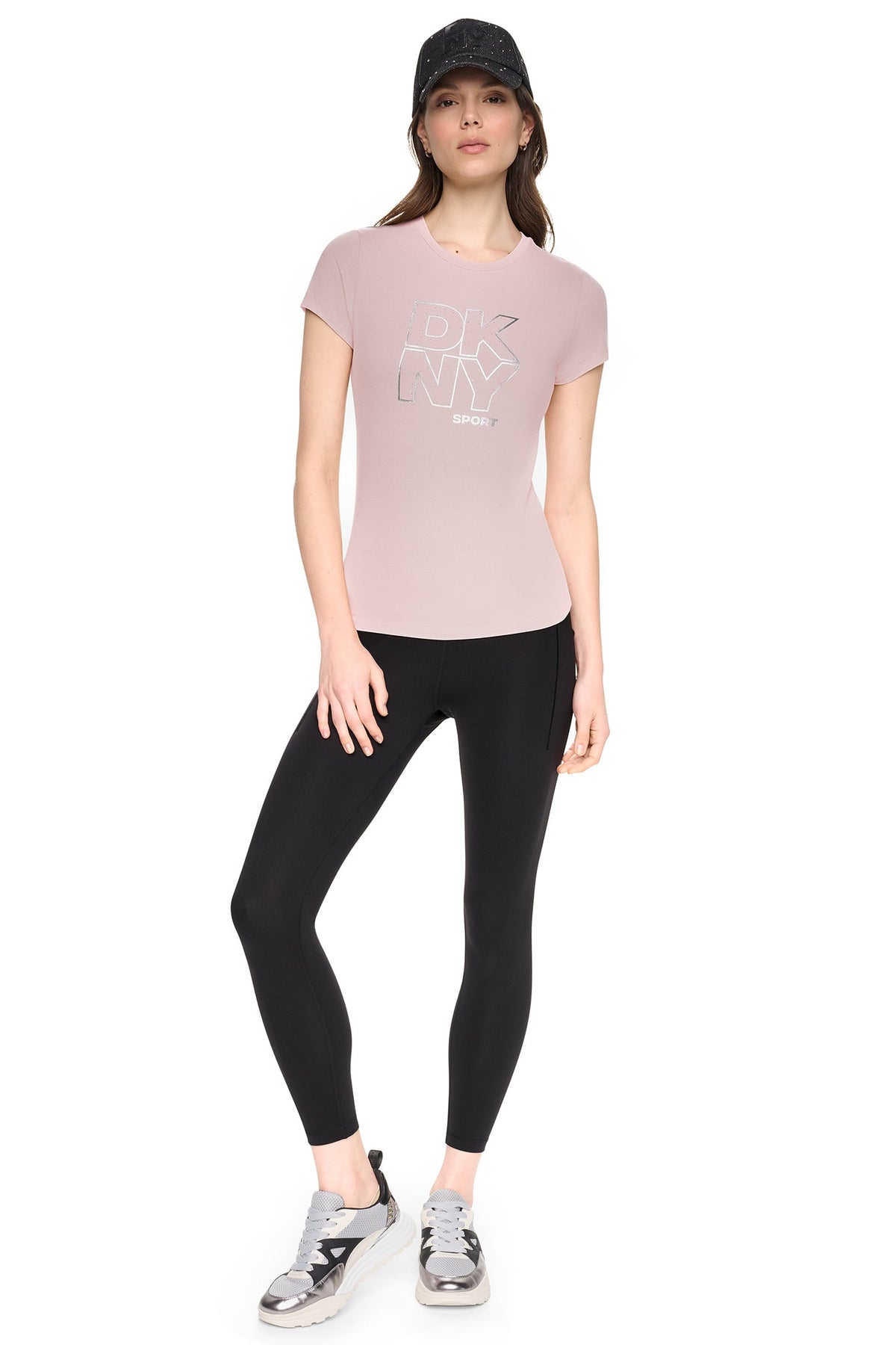 CRYSTAL METALLIC LOGO BABY TEE Praline/Silver | DKNY