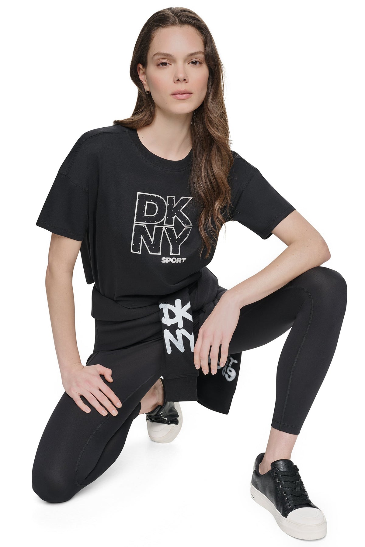 CROPPED CRYSTAL STACKED LOGO TEE Eggnog/Silver | DKNY