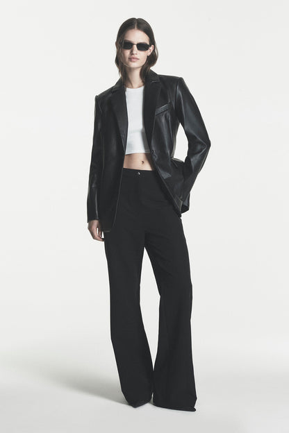 FAUX LEATHER ONE BUTTON BLAZER Black | DKNY