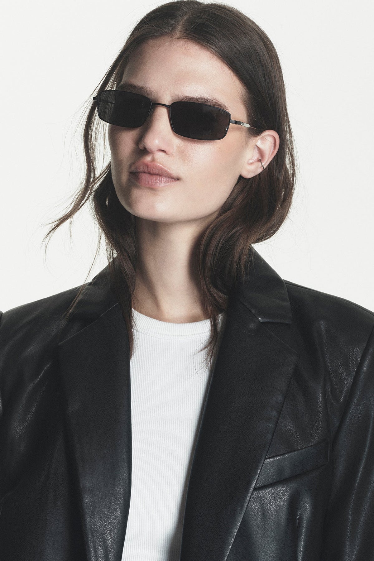 FAUX LEATHER ONE BUTTON BLAZER Black | DKNY