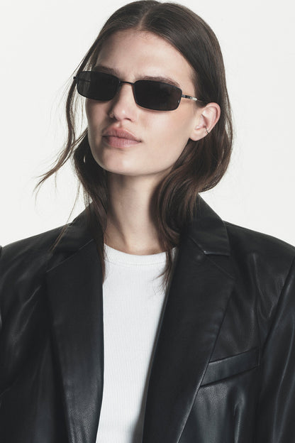FAUX LEATHER ONE BUTTON BLAZER Black | DKNY