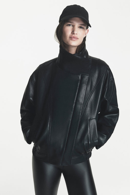 ASYMMETRIC FAUX LEATHER JACKET Black | DKNY