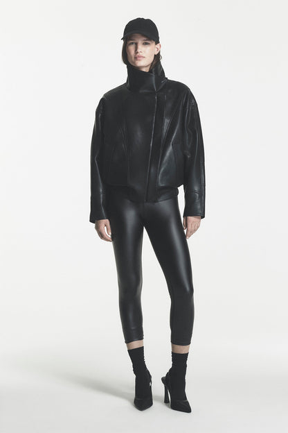 ASYMMETRIC FAUX LEATHER JACKET Black | DKNY