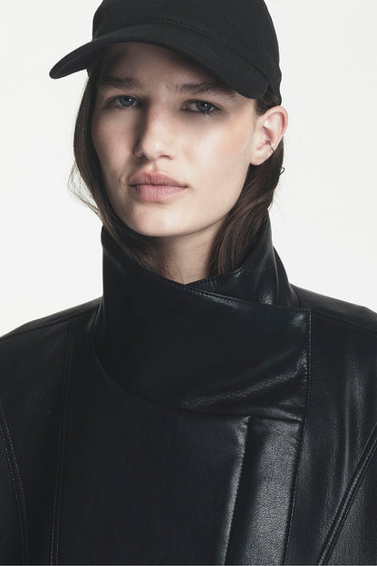 ASYMMETRIC FAUX LEATHER JACKET Black | DKNY