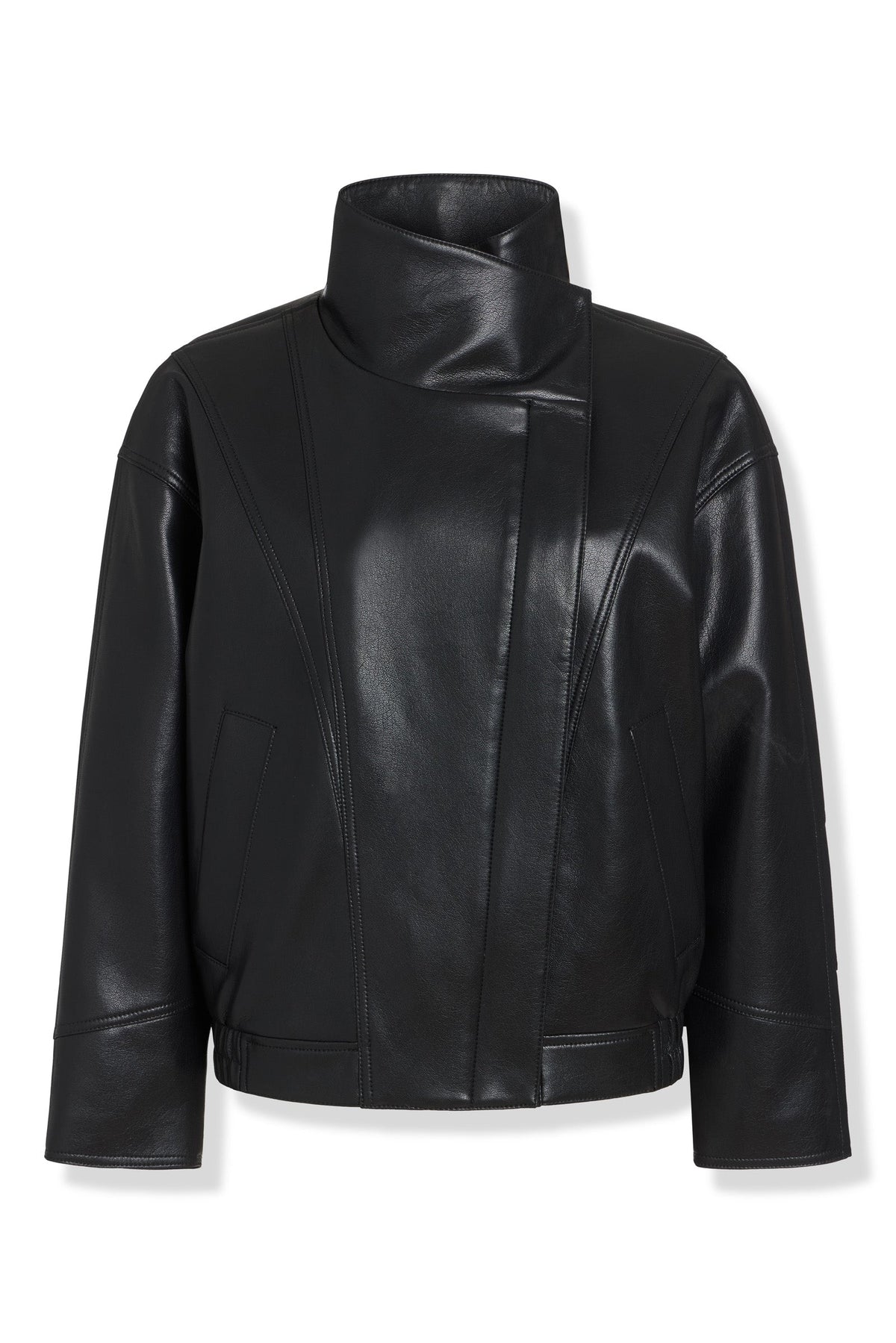 ASYMMETRIC FAUX LEATHER JACKET Black | DKNY