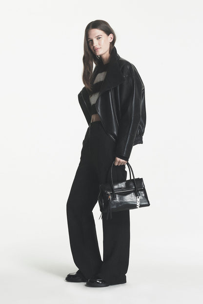 ASYMMETRIC FAUX LEATHER JACKET Black | DKNY
