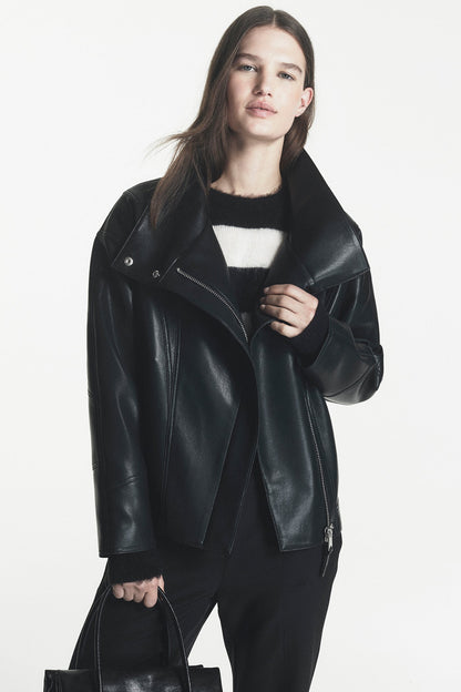 ASYMMETRIC FAUX LEATHER JACKET Black | DKNY