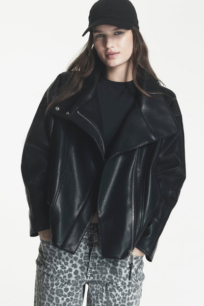 ASYMMETRIC FAUX LEATHER JACKET Black | DKNY