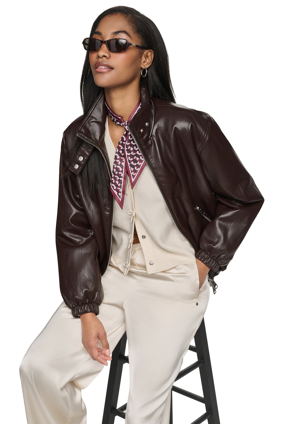 FAUX LEATHER BOMBER Black | DKNY