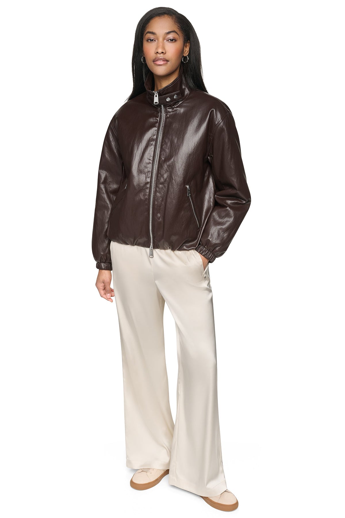 FAUX LEATHER BOMBER Black | DKNY