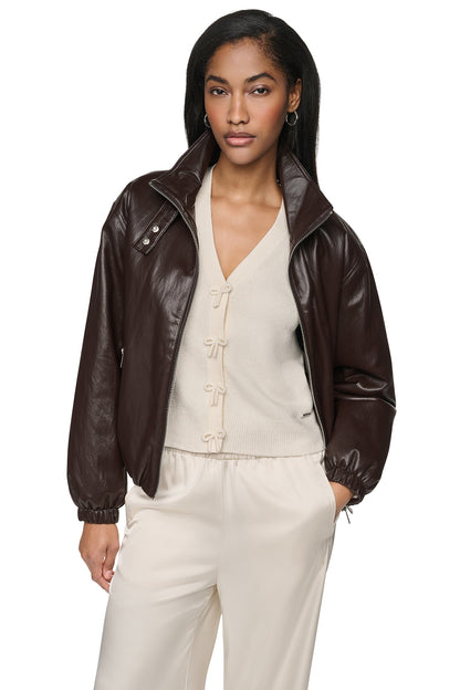 FAUX LEATHER BOMBER Black | DKNY