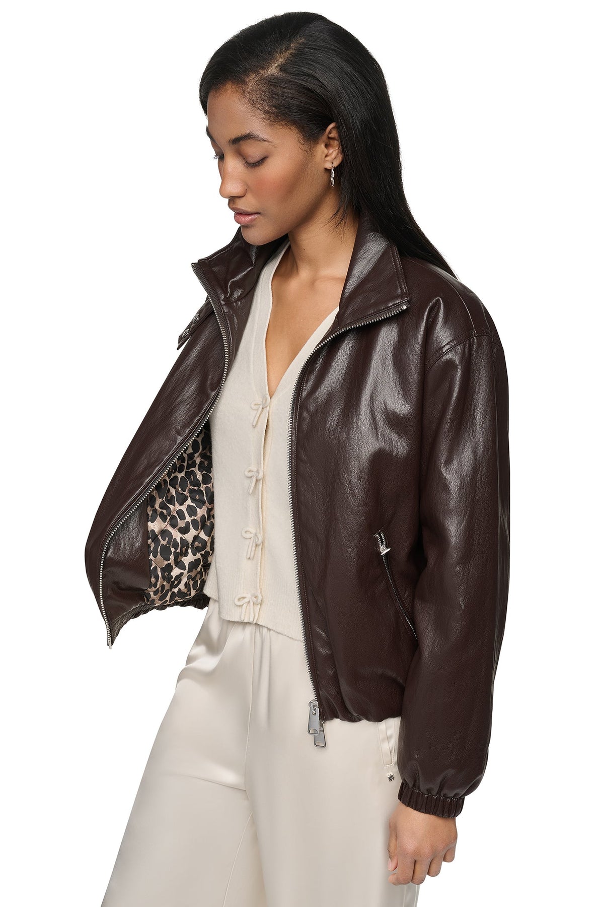 FAUX LEATHER BOMBER Black | DKNY