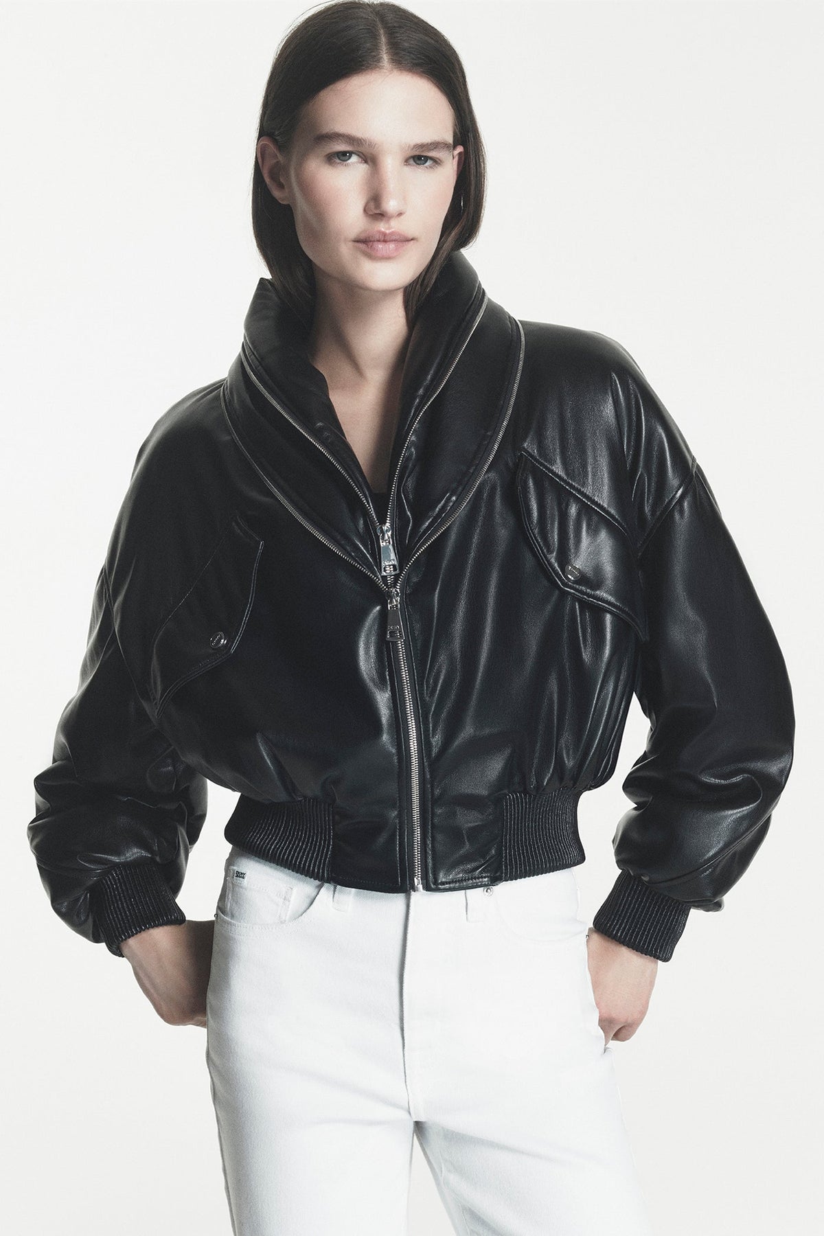 FAUX LEATHER BOMBER JACKET Black | DKNY