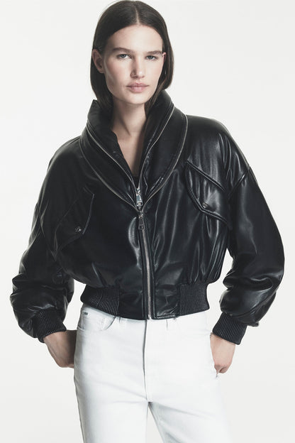 FAUX LEATHER BOMBER JACKET Black | DKNY