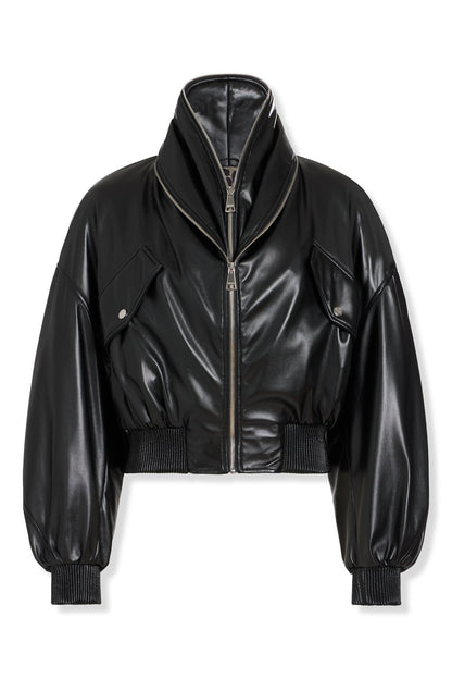FAUX LEATHER BOMBER JACKET Black | DKNY