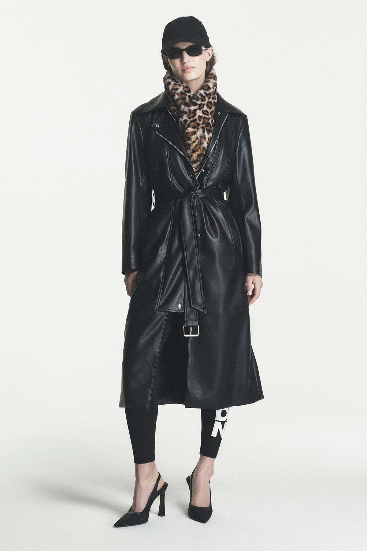 FAUX LEATHER BELTED TRENCH Black | DKNY
