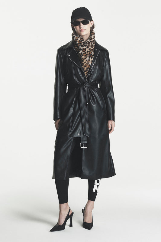 FAUX LEATHER BELTED TRENCH Black | DKNY