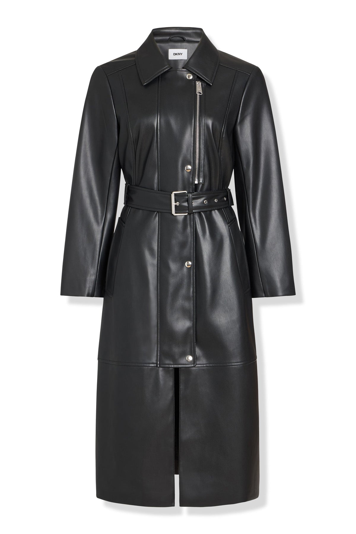 FAUX LEATHER BELTED TRENCH Black | DKNY
