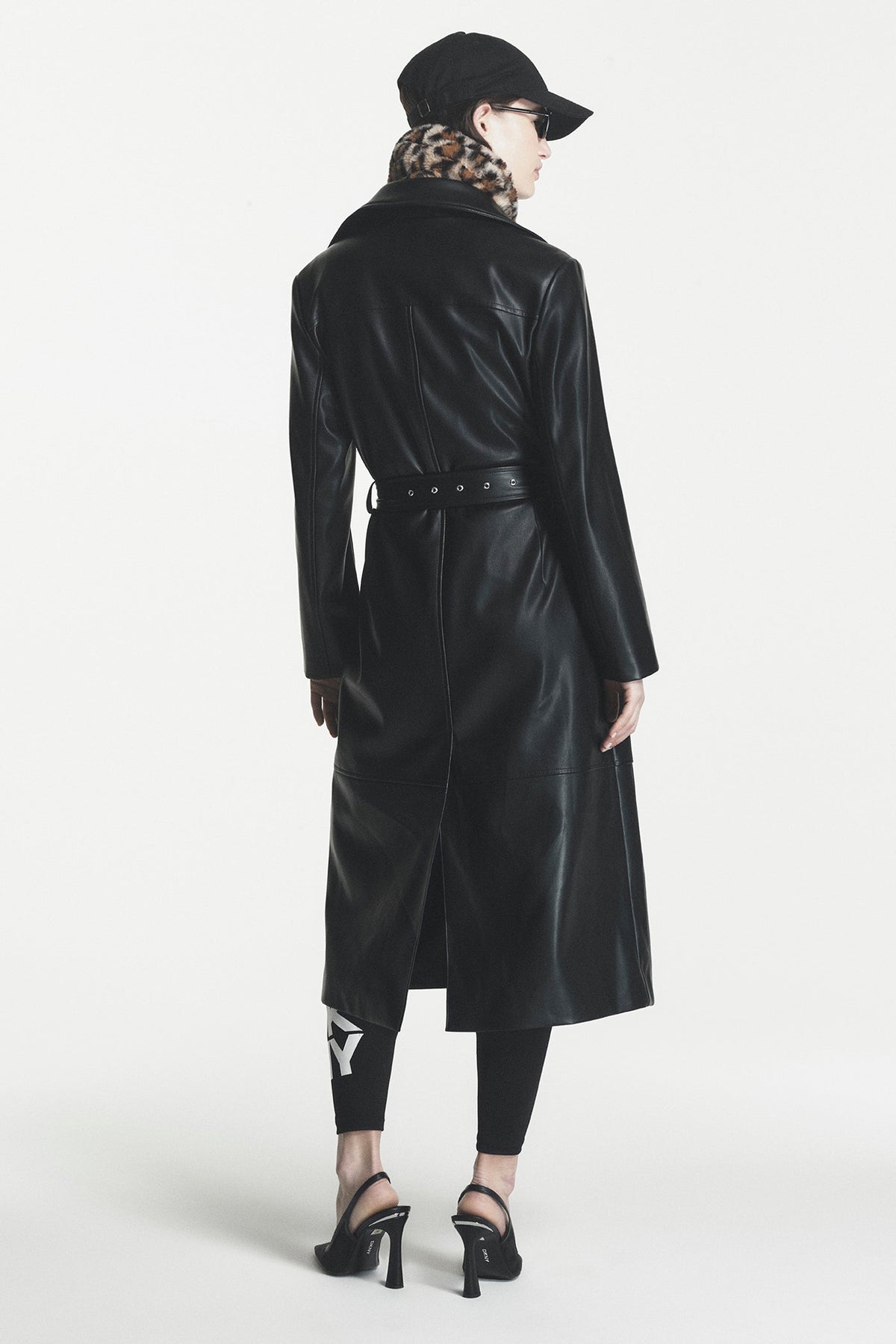 FAUX LEATHER BELTED TRENCH Black | DKNY