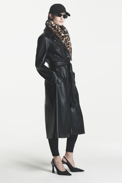 FAUX LEATHER BELTED TRENCH Black | DKNY