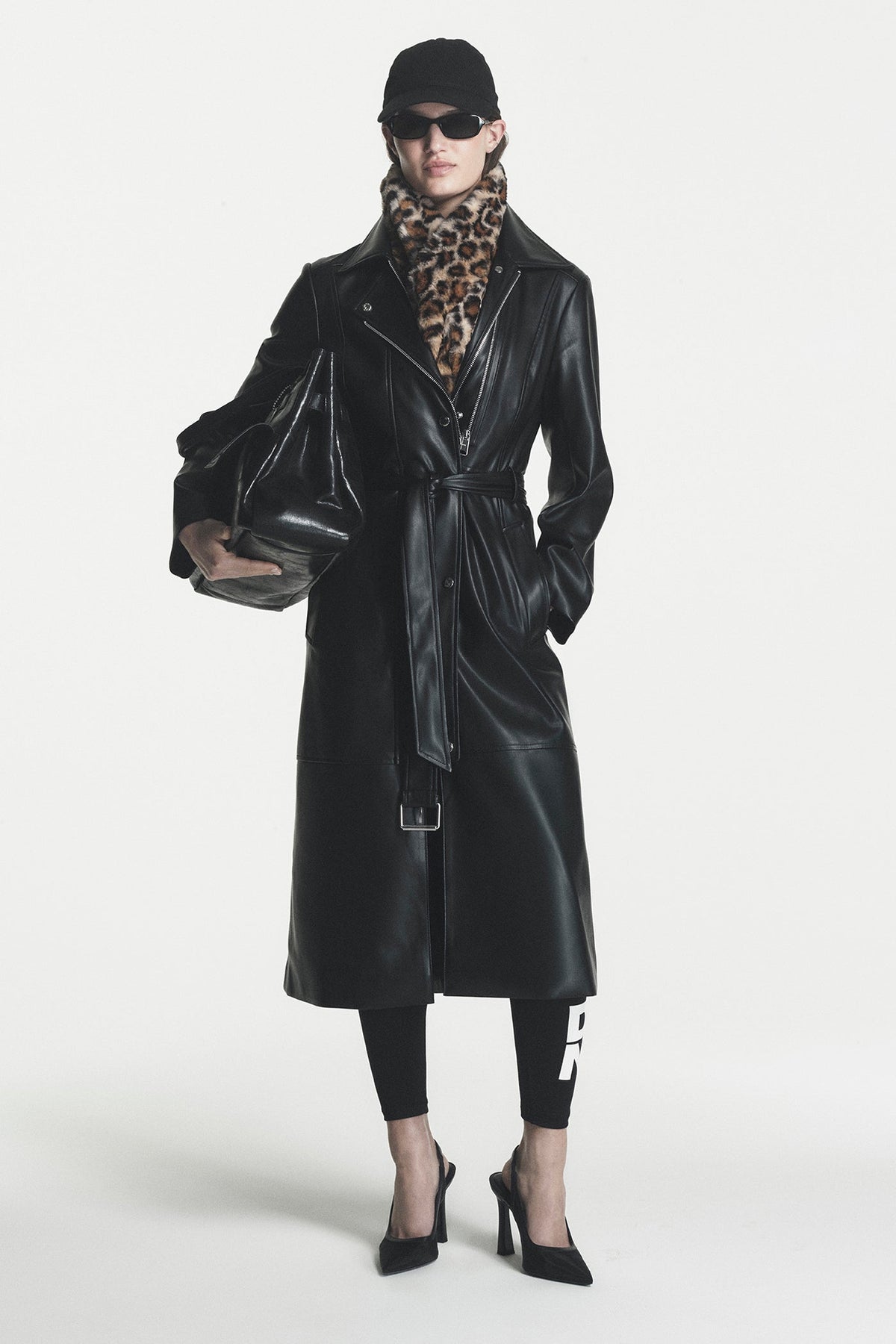 FAUX LEATHER BELTED TRENCH Black | DKNY