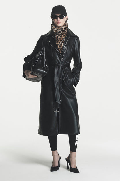 FAUX LEATHER BELTED TRENCH Black | DKNY