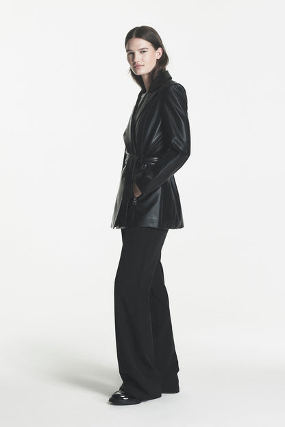 FAUX LEATHER BLAZER COAT Black | DKNY