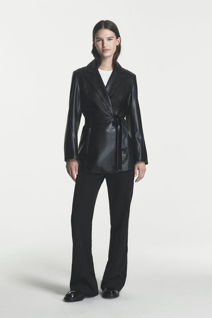 FAUX LEATHER BLAZER COAT Black | DKNY