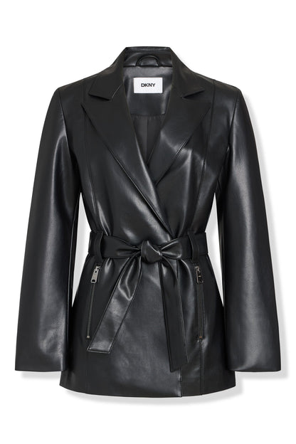 FAUX LEATHER BLAZER COAT Black | DKNY