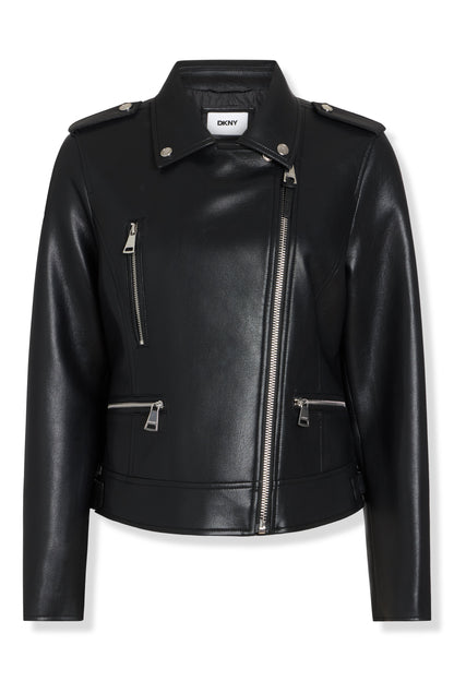 FAUX LEATHER MOTO JACKET Black | DKNY