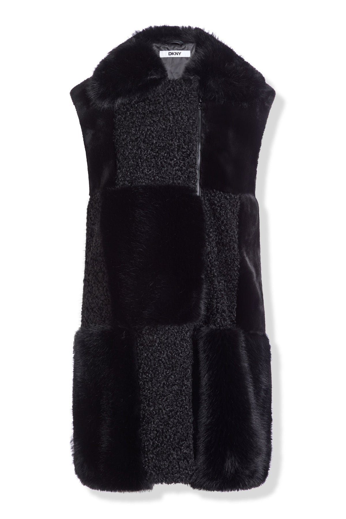 PATCH FAUX FUR LONG VEST Black | DKNY
