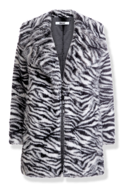 FAUX FUR SNOW LEOPARD JACKET Black/White | DKNY