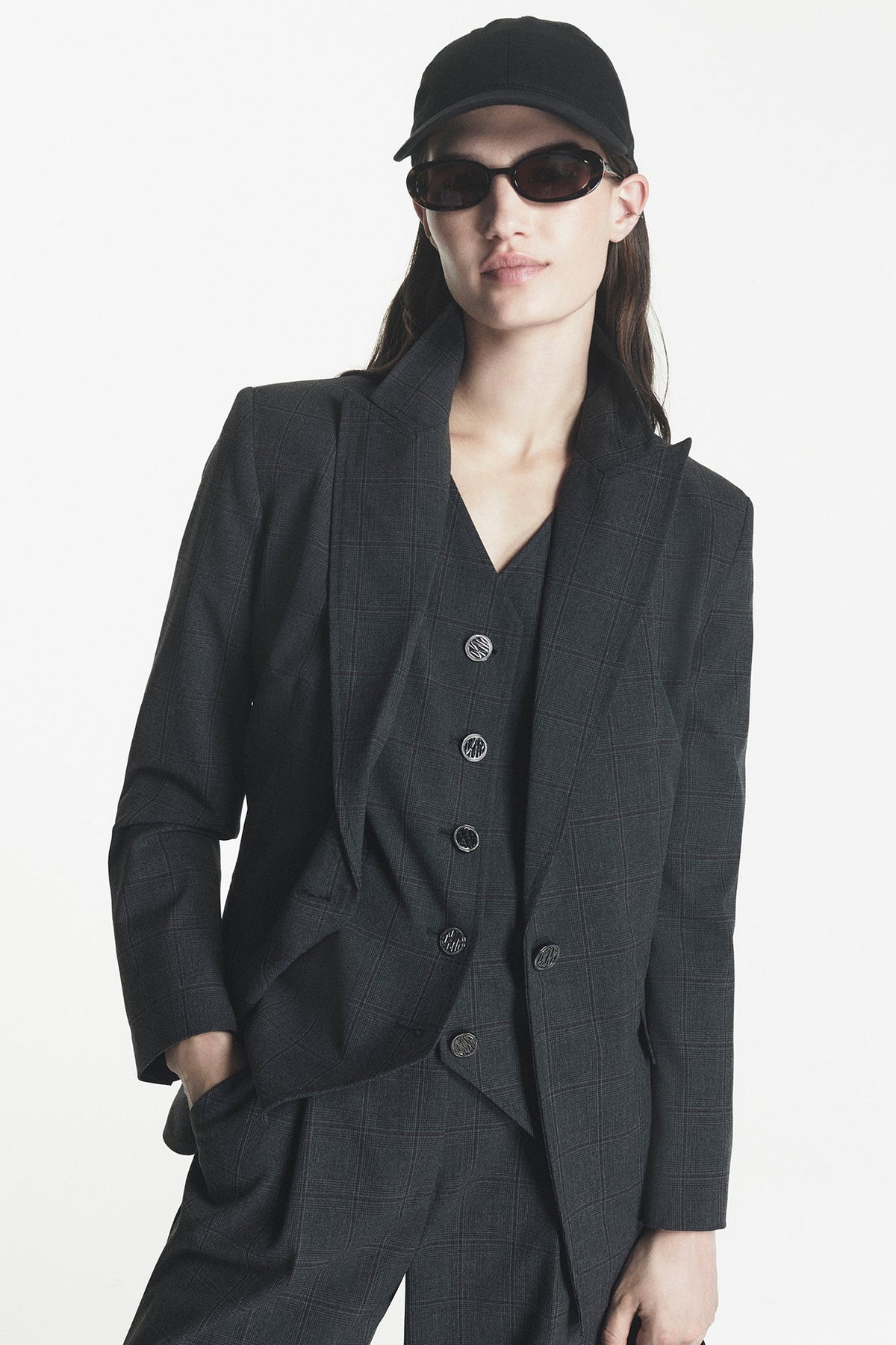 ONE BUTTON BLAZER Asphalt Combo | DKNY