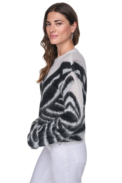 BRUSHED ANIMAL INTARSIA SWEATER Ivory/Black | DKNY