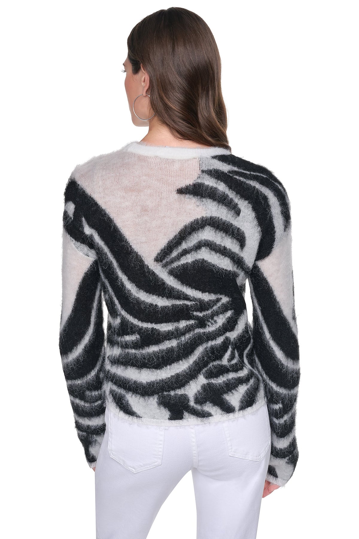 BRUSHED ANIMAL INTARSIA SWEATER Ivory/Black | DKNY