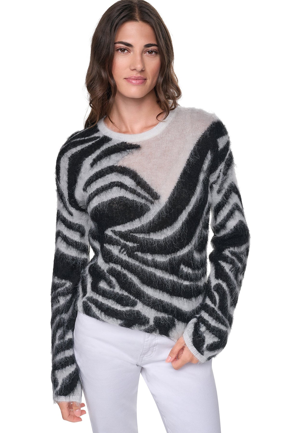 BRUSHED ANIMAL INTARSIA SWEATER Ivory/Black | DKNY