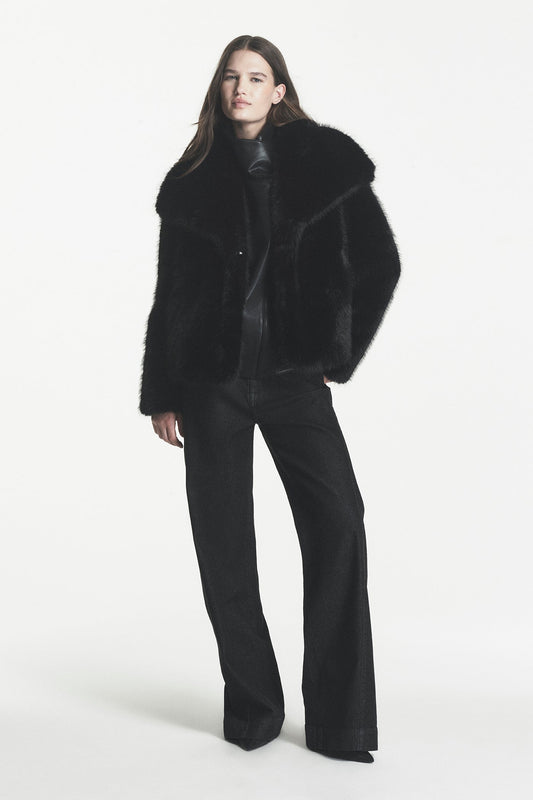 HIGH-RISE FORWARD SEAM WIDE LEG Black | DKNY